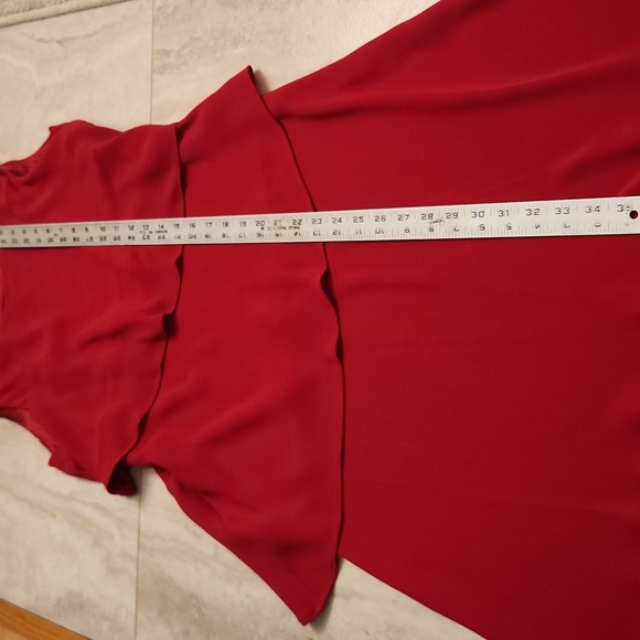 S.L. Fashions Red Tiered Dress Sz: M Chiffon Midi Holiday Cocktail Party Wear - Picture 11 of 13